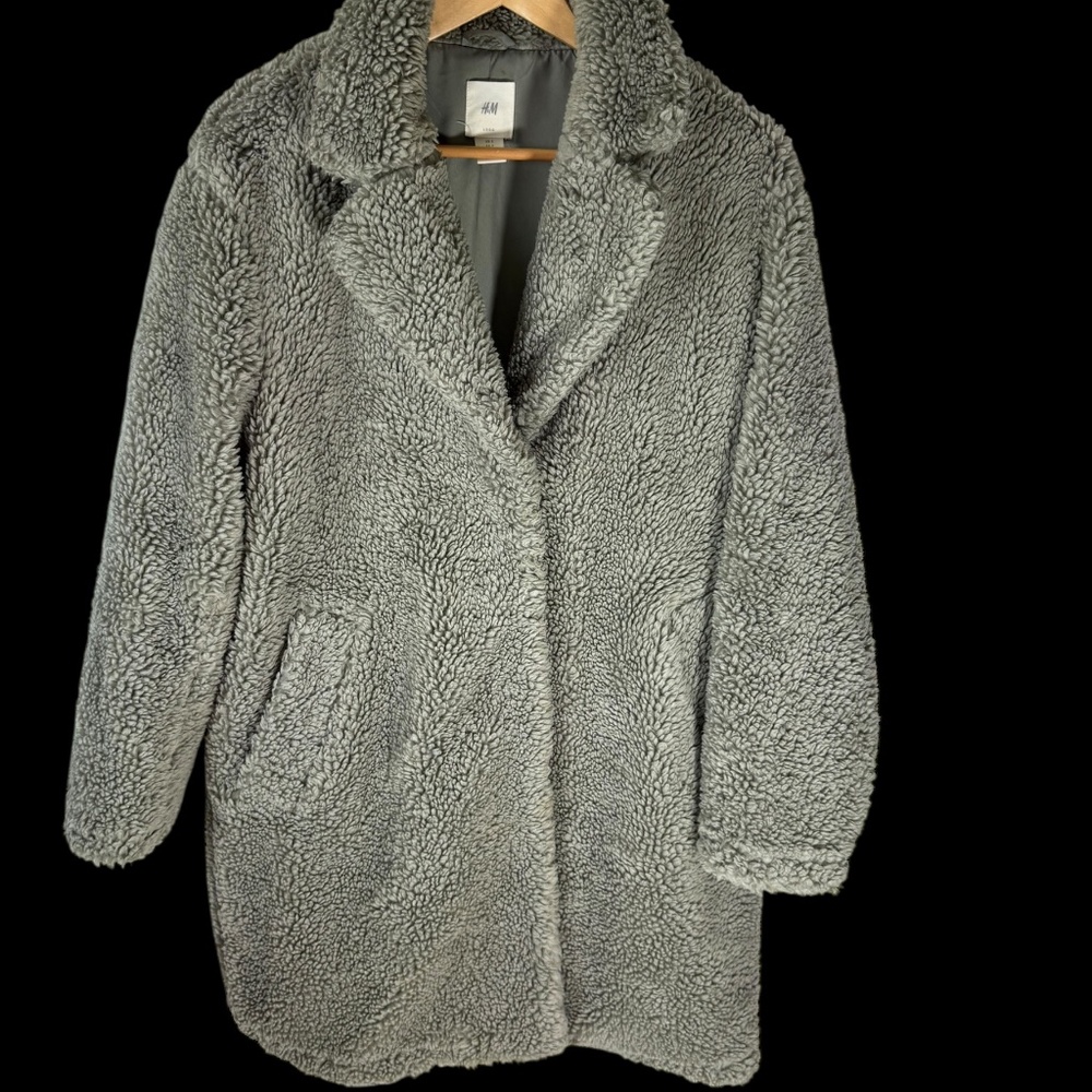 H&M Green-Grey Fleece Shawl Collar Jacket‎ Sz S